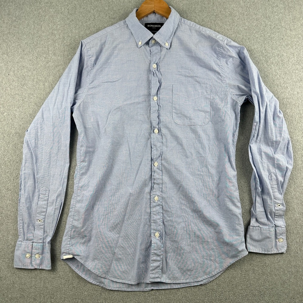 Bonobos Button Down Shirt Mens M Blue Stretch Slim Fit Long Sleeve Cotton Blend